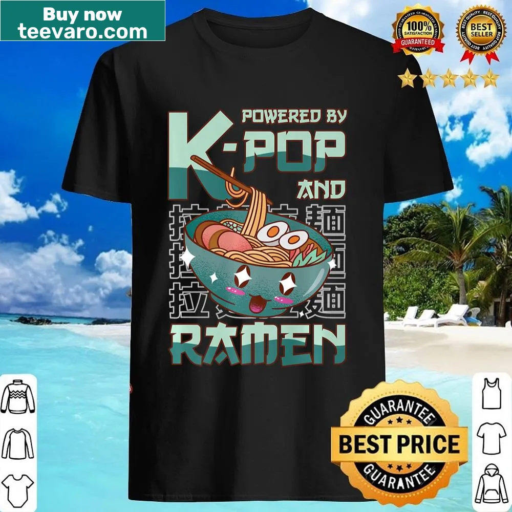 Text graphic combining Kpop and ramen themes on a shirt for teen girls