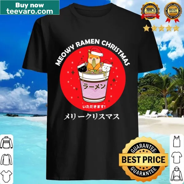 Kawaii cat eating ramen with Christmas elements design