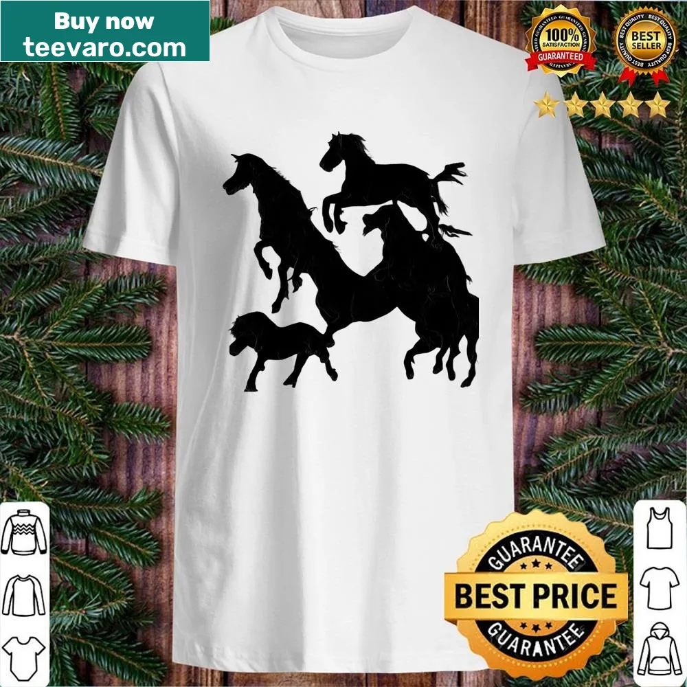 Silhouettes of flying horses depicted on a shirt.
