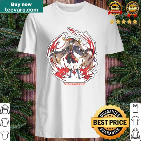 Shirt featuring humorous typography referencing Scaramouche.