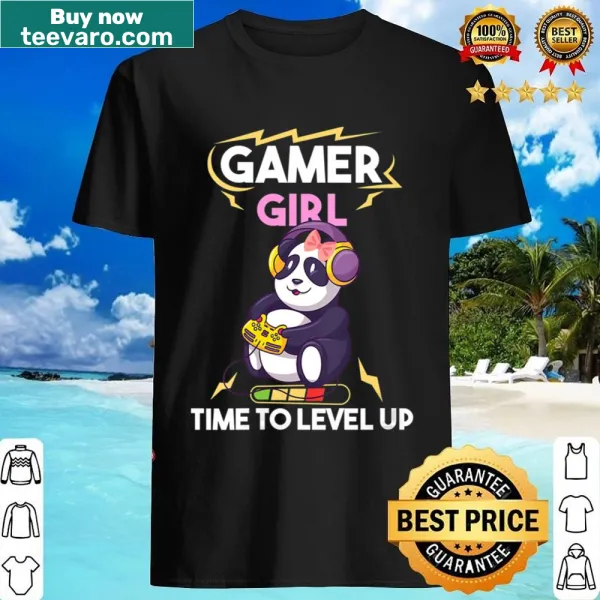 Cartoon-style shirt featuring a panda and gaming graphics for women
