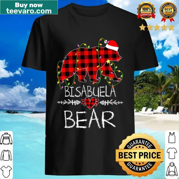 Illustrated bear with 'Bisabuela' text in festive plaid design