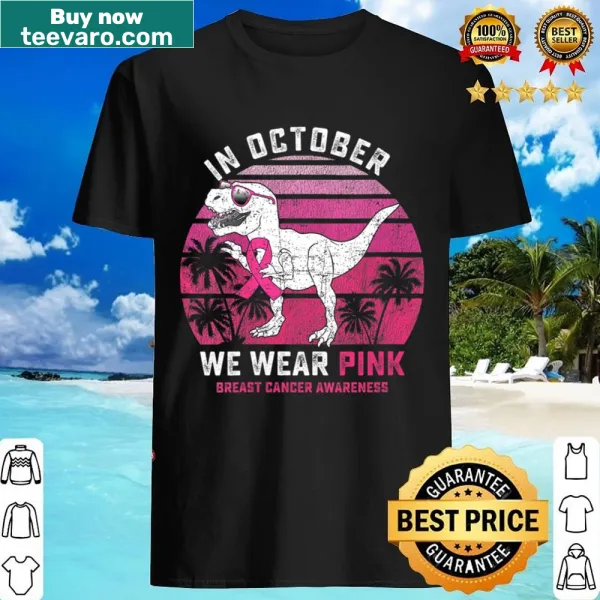 Toddler Vneck shirt featuring a pink dinosaur for breast cancer awareness