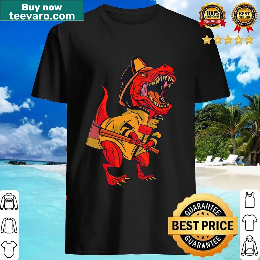Cute T-Rex firefighter graphic on a V-neck shirt
