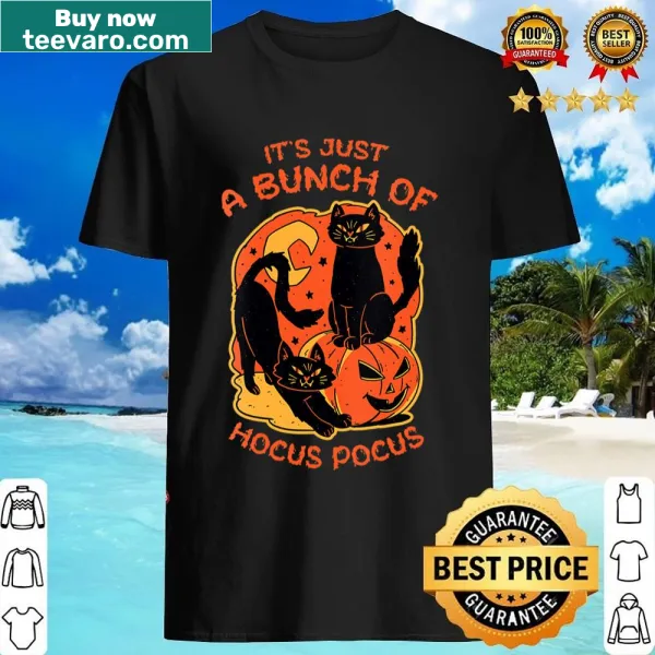 Funny V-neck shirt with Halloween cats and Hocus Pocus text