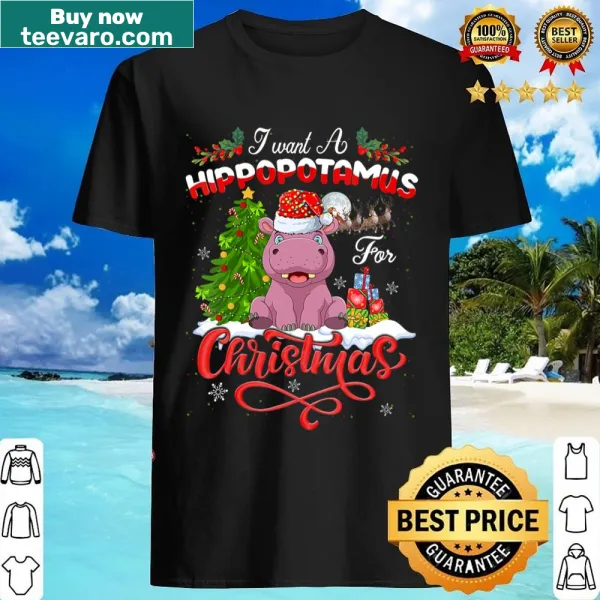 Funny Christmas V-neck shirt with 'I Want A Hippopotamus' text