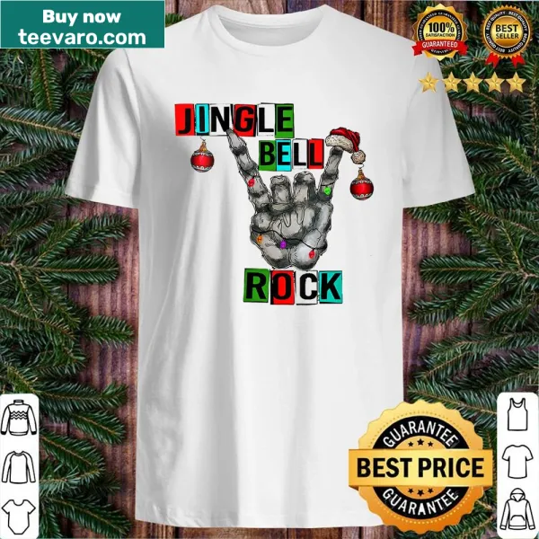 V-neck shirt with skeleton hand and jingle bells design