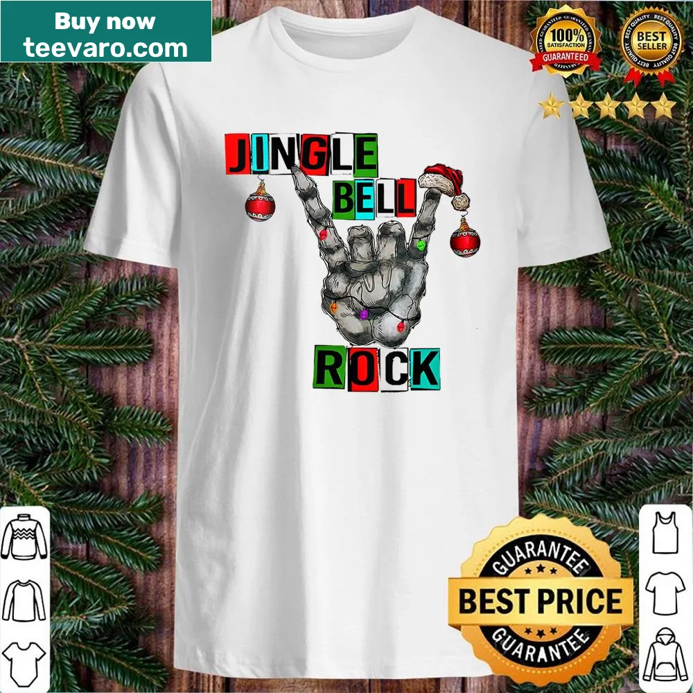 V-neck shirt with skeleton hand and jingle bells design