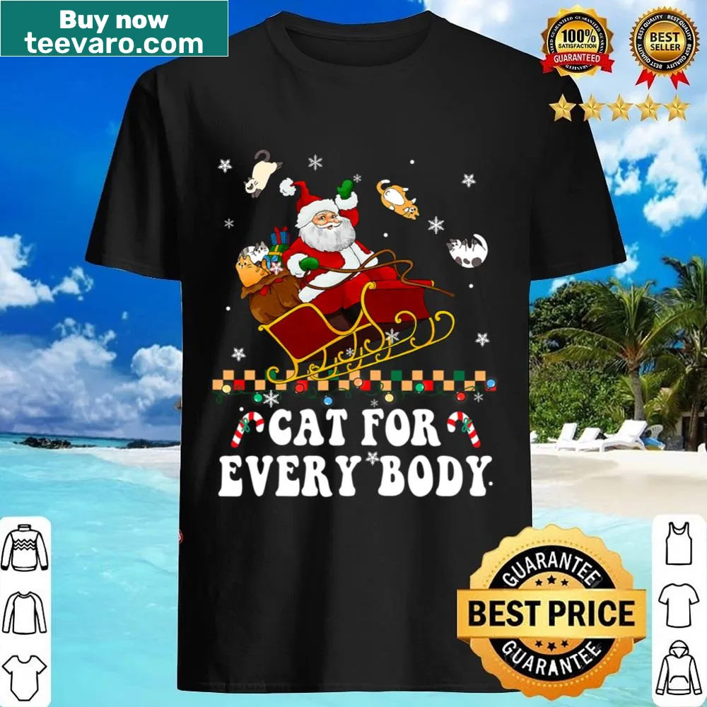 Cartoon Santa cat design on a funny Christmas shirt