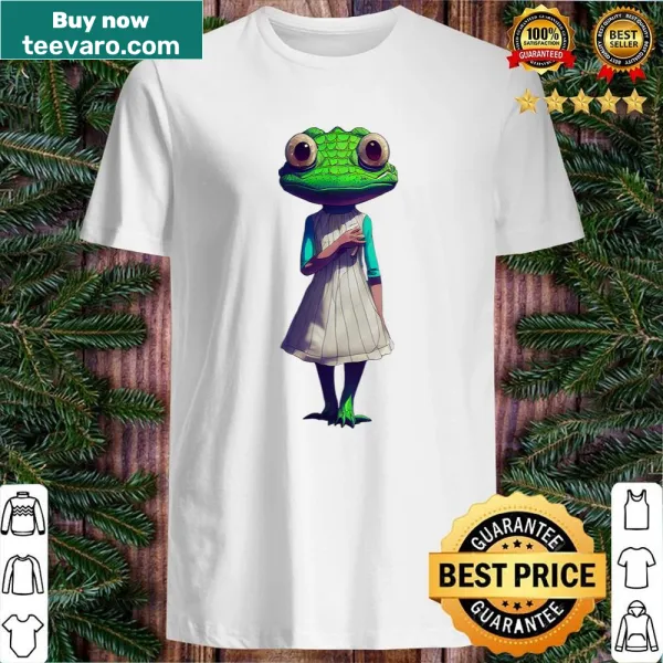 Crocodile wearing a dress graphic on a kids shirt.