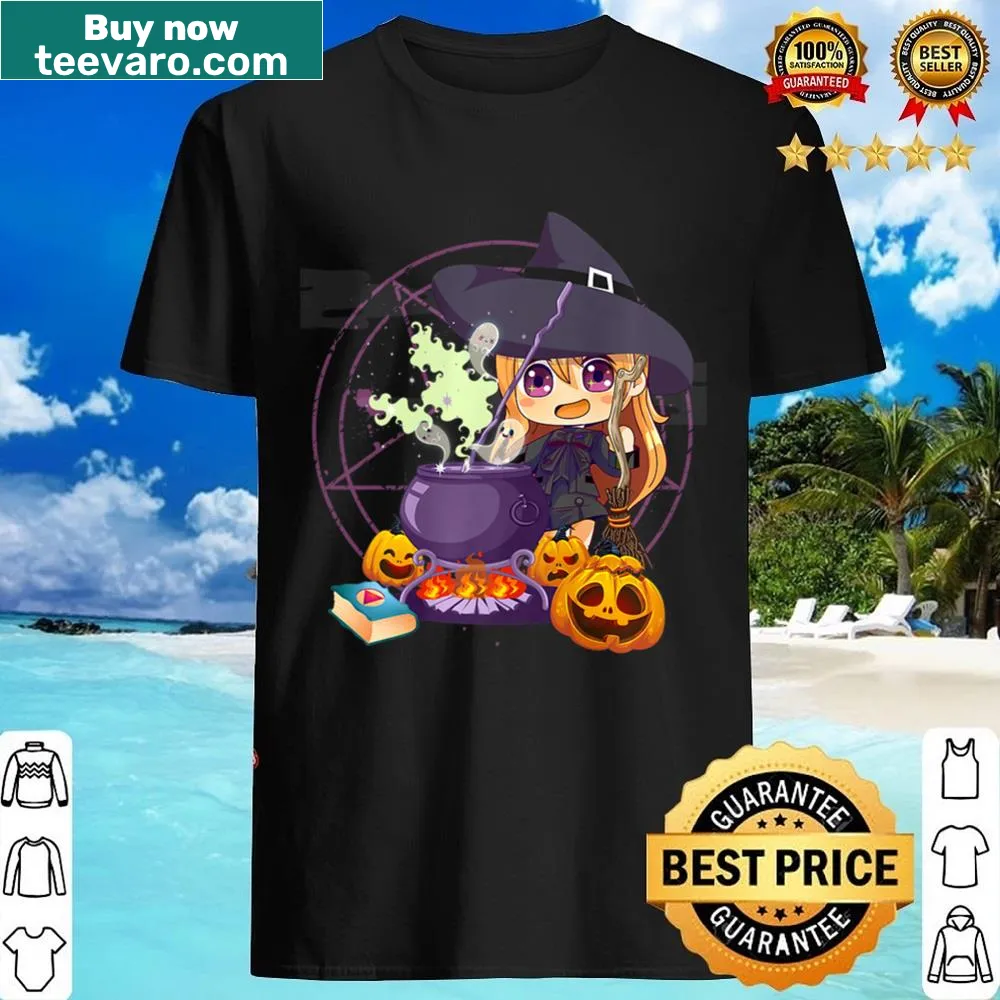 Chibi anime witch design for Halloween on a teen girl shirt