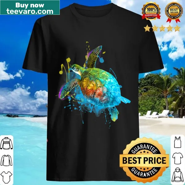 Watercolor sea turtle graphic on a shirt, celebrating marine life.