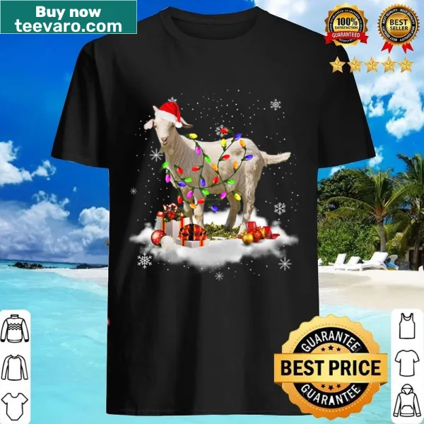 Cartoon Santa with sheep and tree on Family Christmas shirt