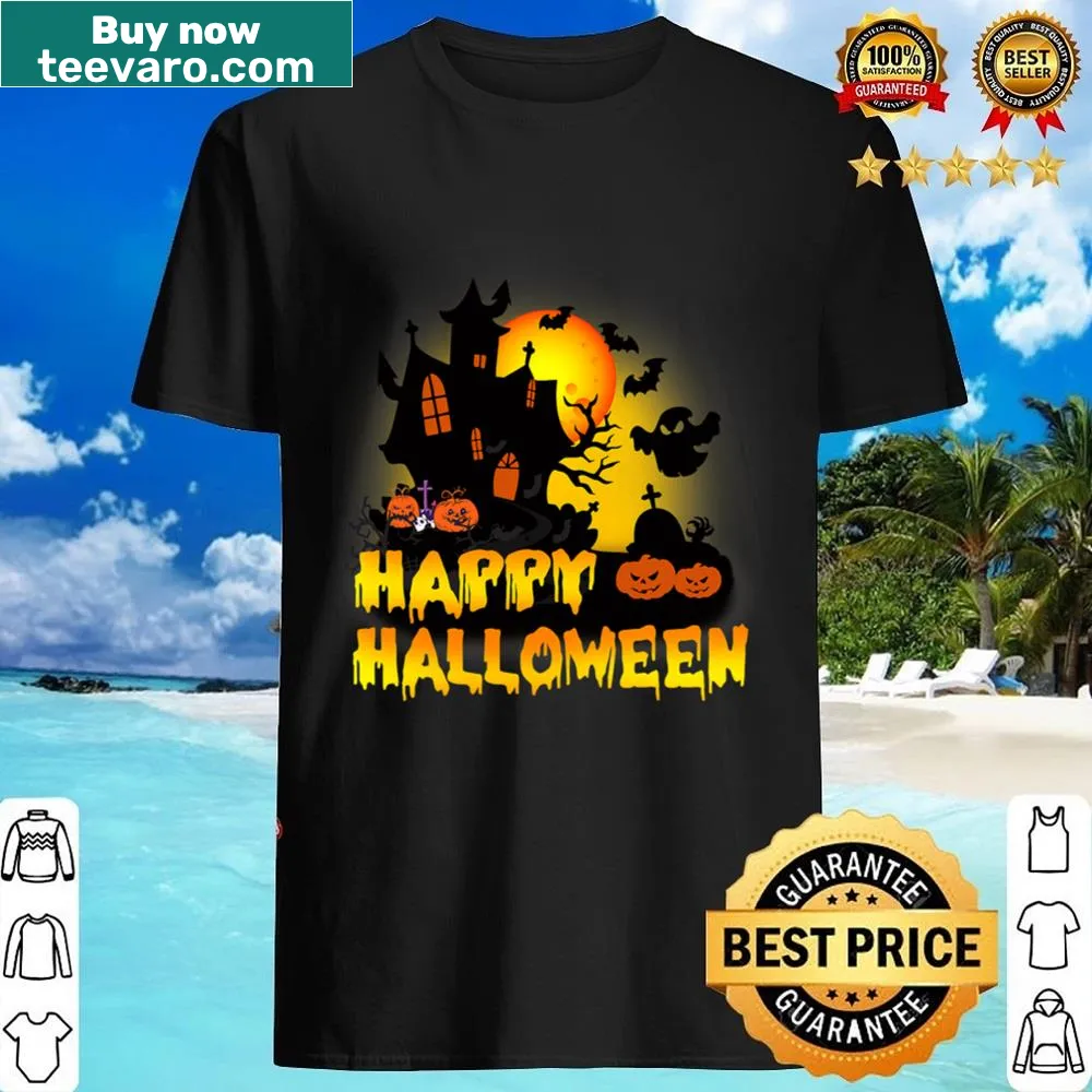 Funny Halloween shirt with playful pumpkins and house graphics