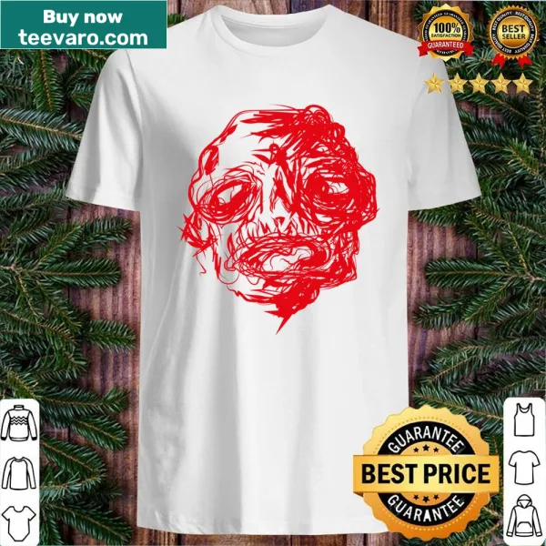 Playful red monster illustration on a long shirt