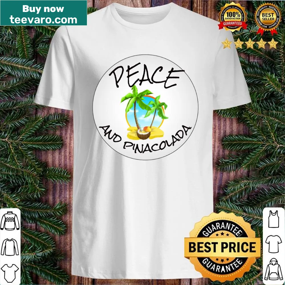 Cartoon graphic shirt with 'Peace And Pinacolade' vacation theme