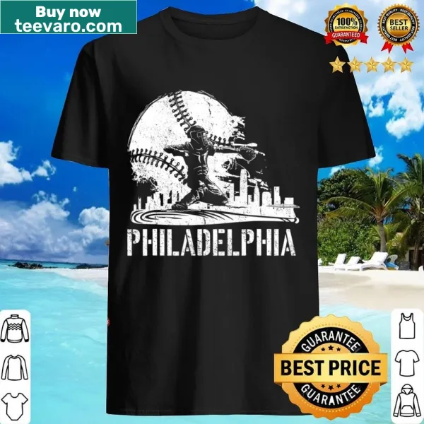 Philadelphia skyline shirt with baseball graphics, representing the city vibe