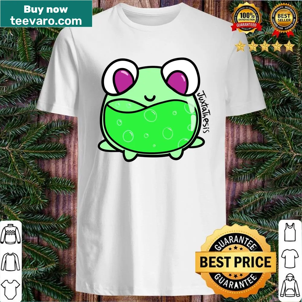 Shirt with whimsical illustration of a frog in a potion