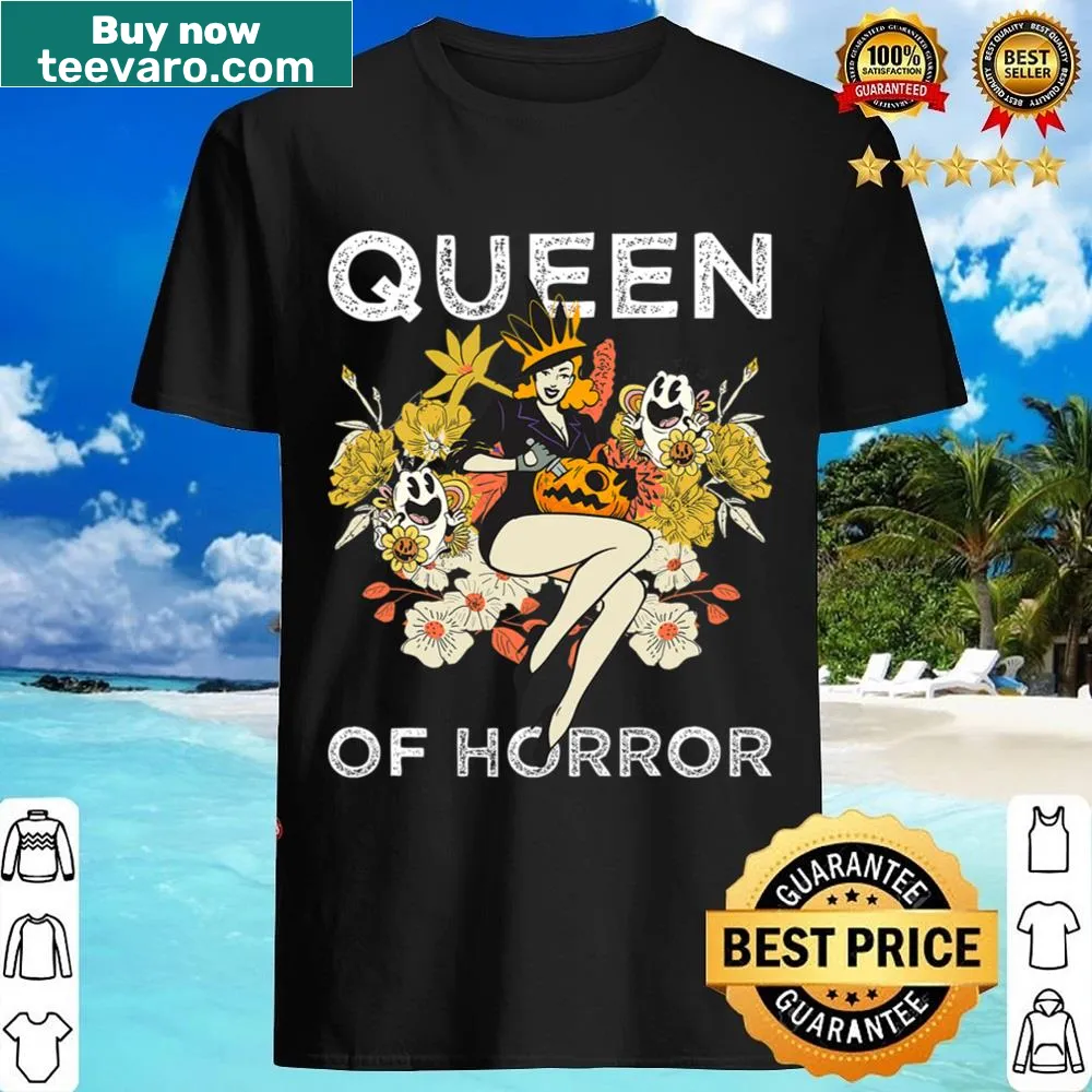 Graphic shirt declaring 'Queen Of Horror' with spooky elements