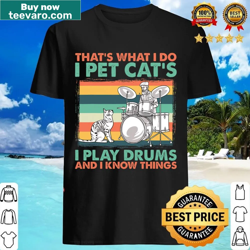 Funny shirt combining love for cats and drumming.
