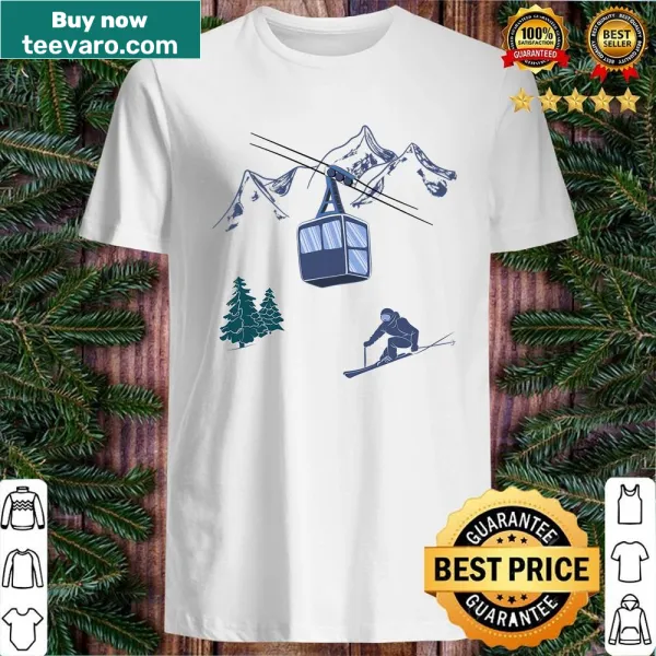 Vintage skiing graphic with snow scene on a T-shirt.