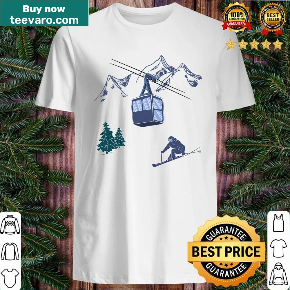 Vintage skiing graphic with snow scene on a T-shirt.