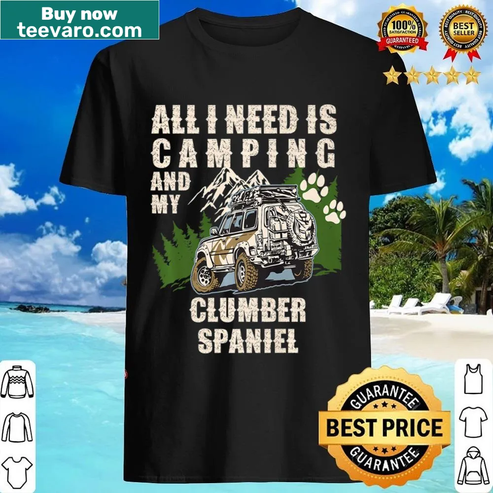 Camping-themed shirt featuring Clumber Spaniel and outdoor text