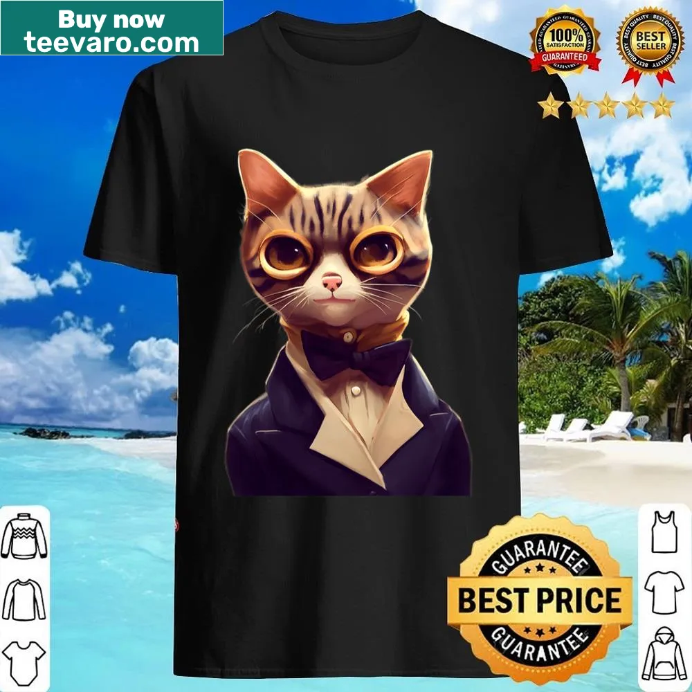 Cute cat in a suit design on a playful shirt