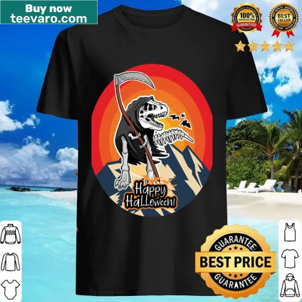 Playful Halloween shirt featuring a happy dinosaur design