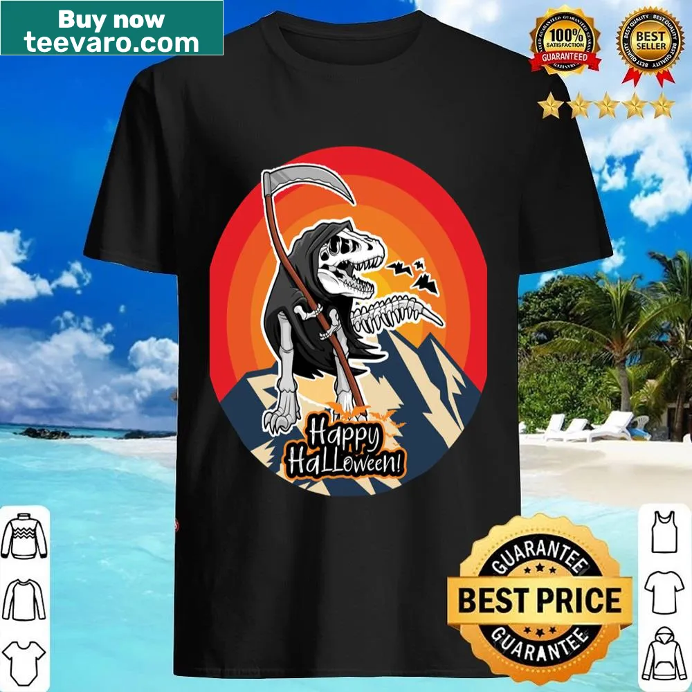 Playful Halloween shirt featuring a happy dinosaur design