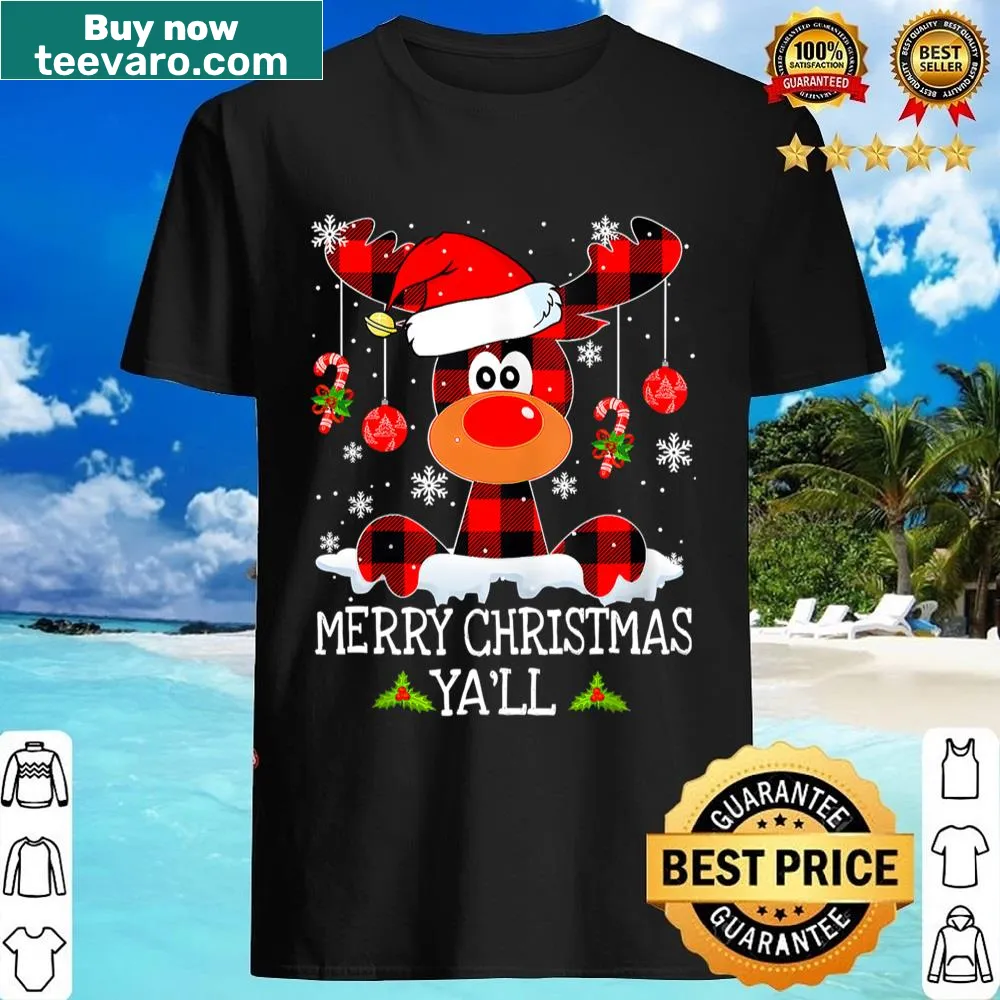 Humorous Christmas shirt with reindeer and buffalo plaid for festive fun