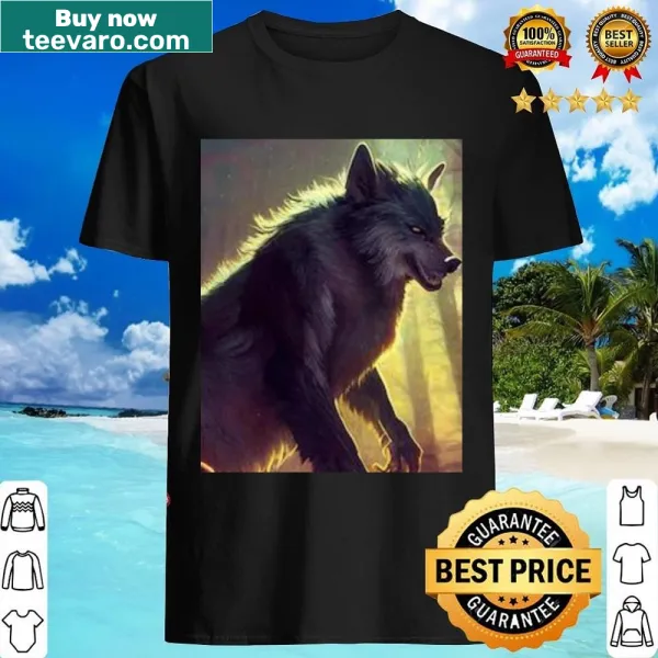 Illustration of a monster wolf in a spooky forest on a zipped shirt