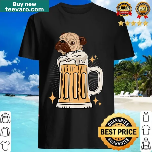 Funny graphic shirt for pug lovers with beer mug illustration