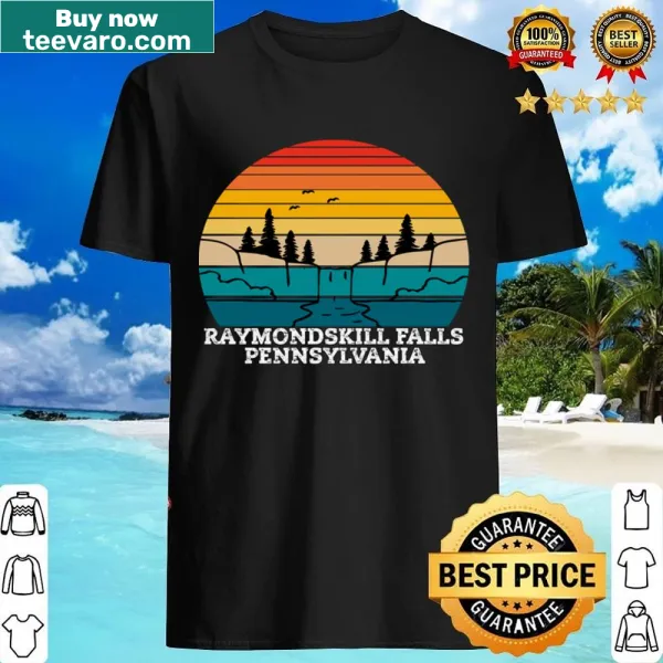 Illustration of Raymondskill Falls on a travel-themed shirt