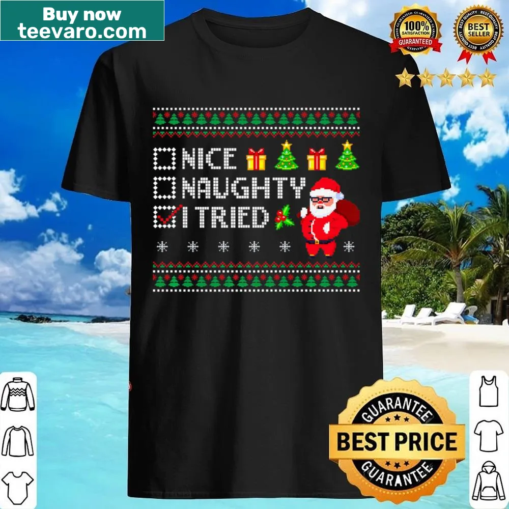 Funny Christmas shirt with Santa's humorous Nice/Naughty list text