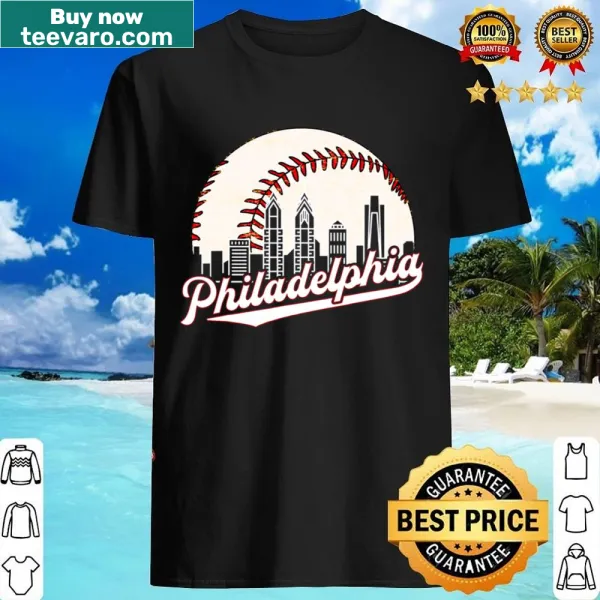 Vintage-style shirt with Philadelphia city skyline and baseball design