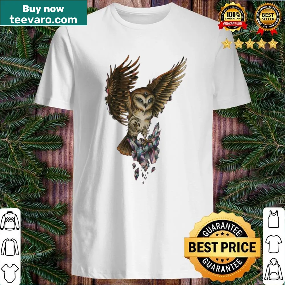 Adorable shirt featuring a graphic of a cat and an owl