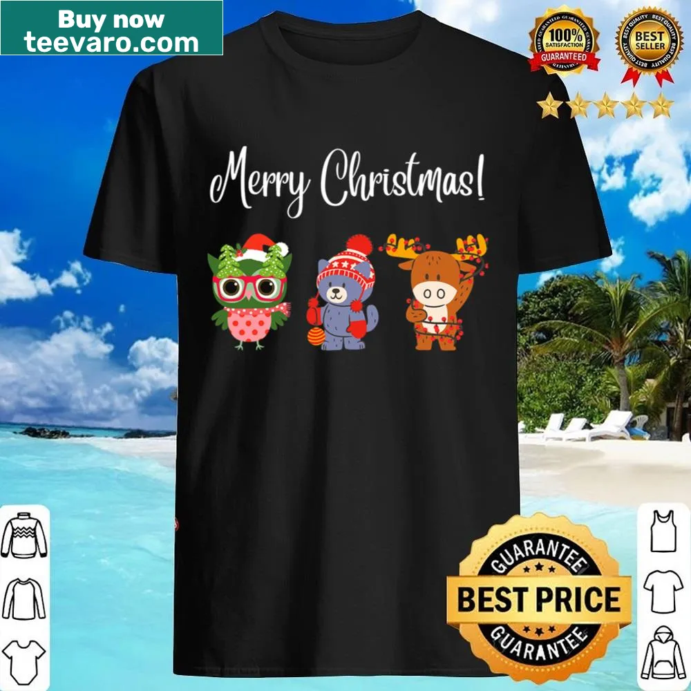 Cute animal trio celebrating Christmas graphic t-shirt