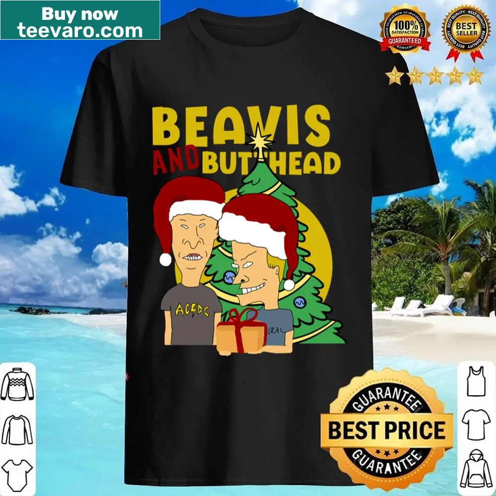 Funny Christmas T-shirt featuring Beavis in holiday attire