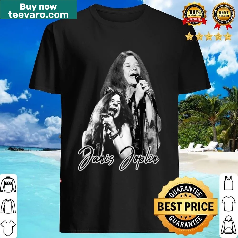 T-shirt featuring two black illustrations of singer Janis Joplin