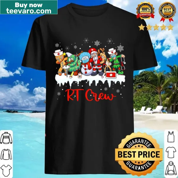 Christmas RT Crew t-shirt with Santa and elf graphics for respiratory therapists