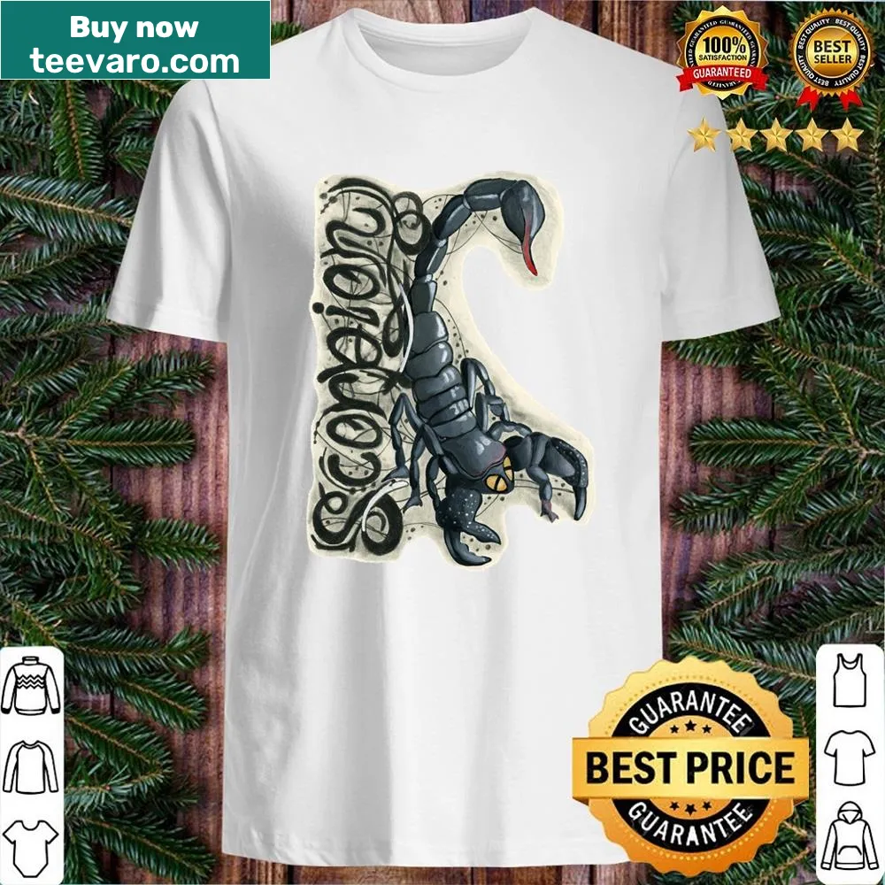T-shirt featuring a forest scorpion graphic with lettering