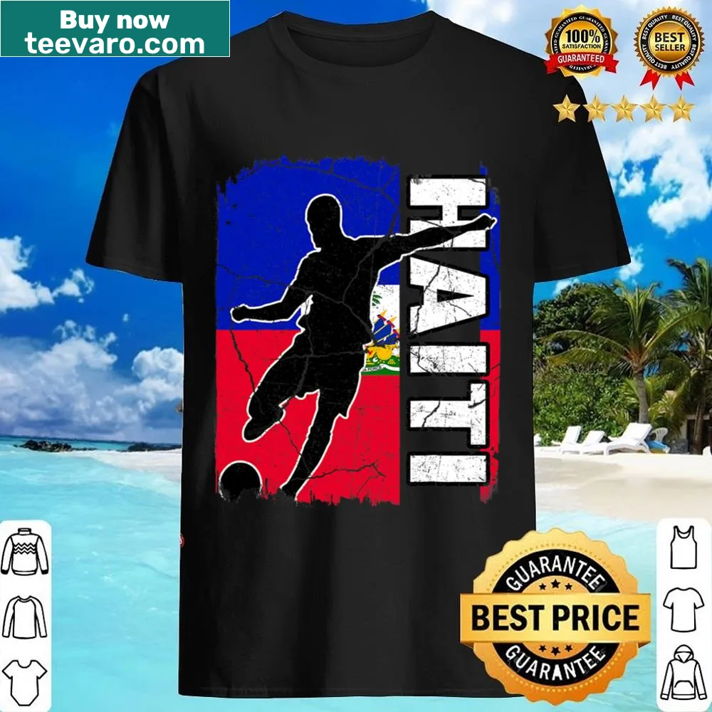 Haitian flag and soccer player silhouette on a fan t-shirt.