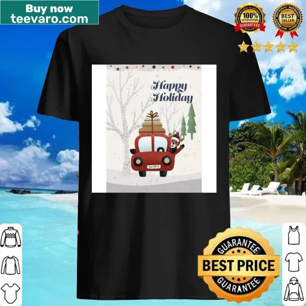 Christmas-themed T-shirt for kids with deer, puppies, and snowman