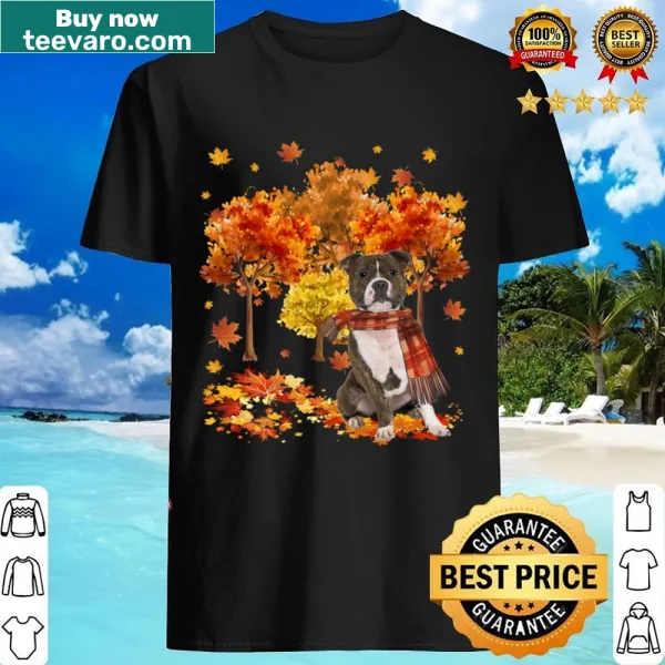 Adorable fall-themed shirt featuring a Staffordshire Bull Terrier