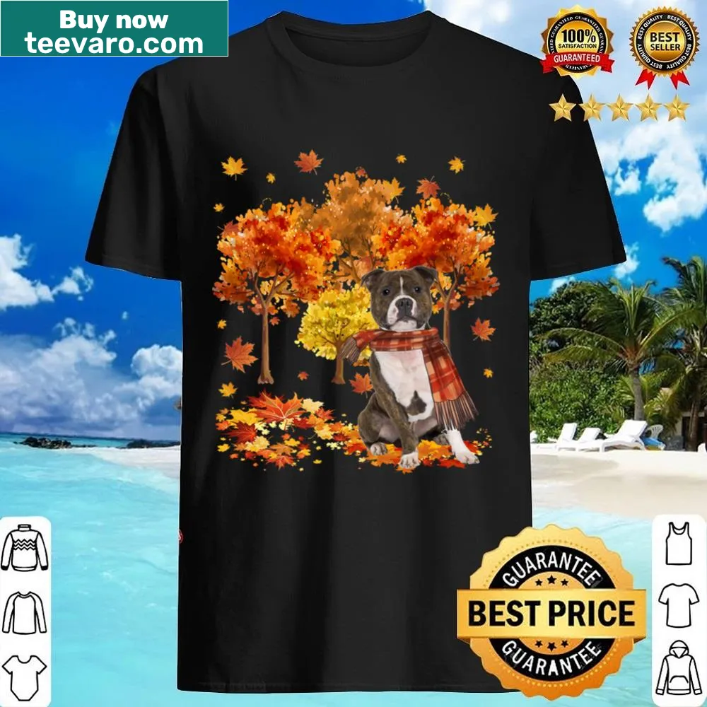 Adorable fall-themed shirt featuring a Staffordshire Bull Terrier
