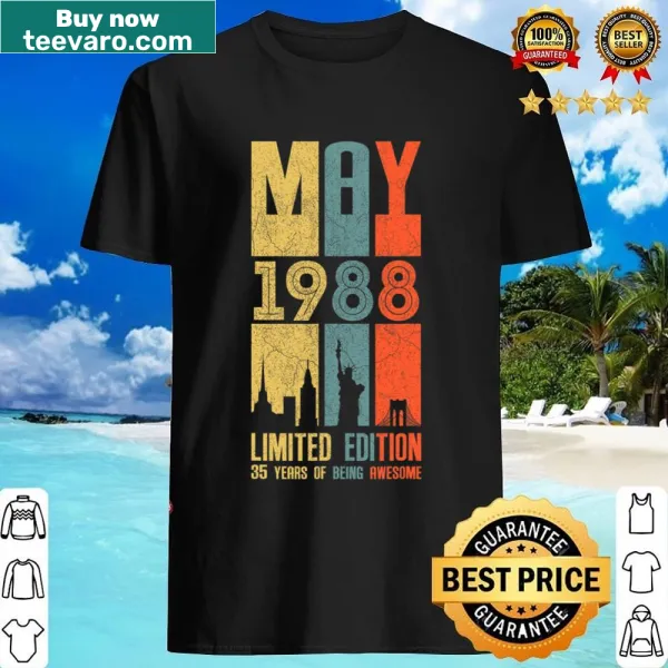 Vintage May 1988 birthday t-shirt for 35th birthday celebration