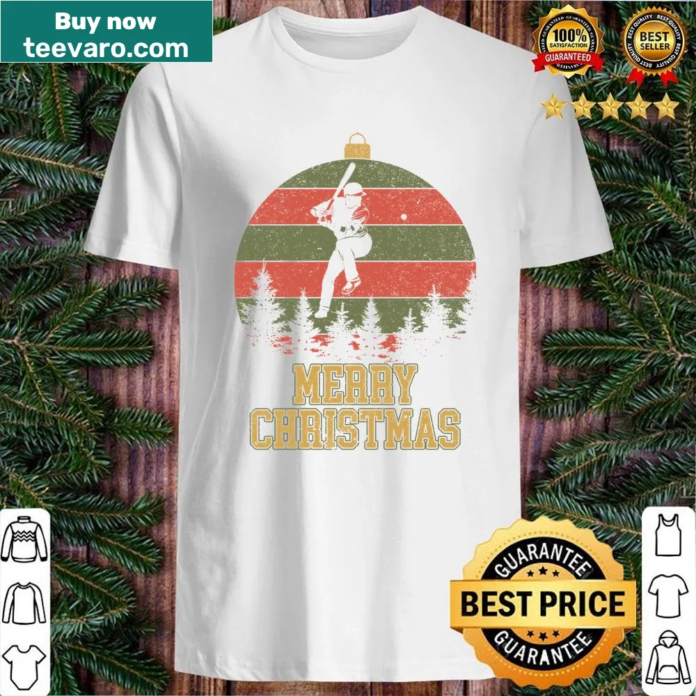Christmas T-shirt for baseball fans with a tree and ornaments design