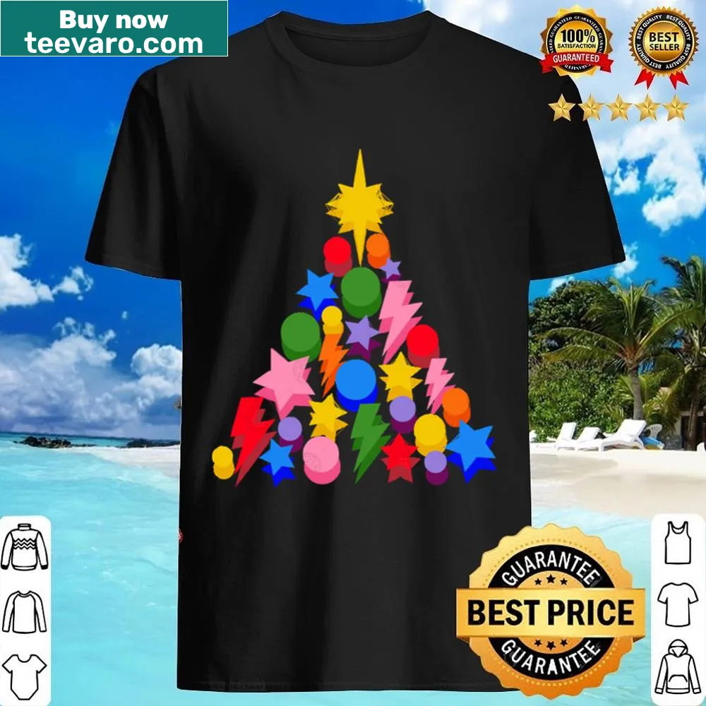 Illustrated Christmas tree with star and baubles on a festive T-shirt