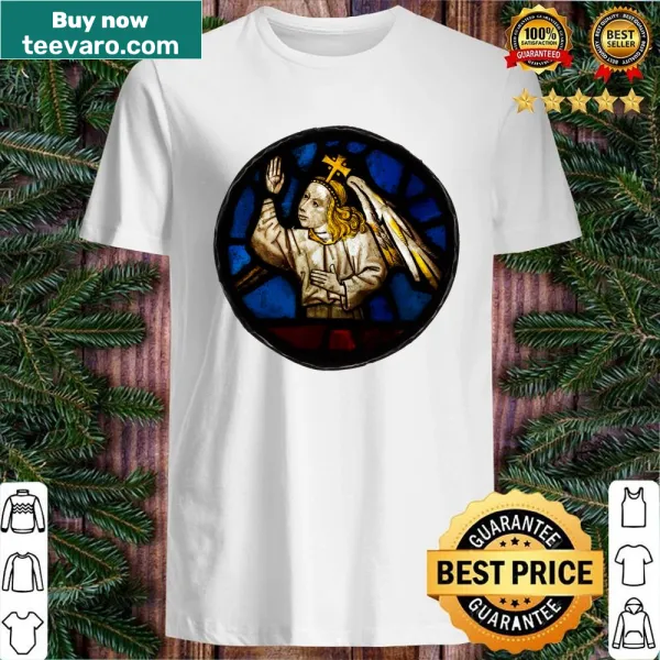 Illustrated angel roundel design on T-shirt